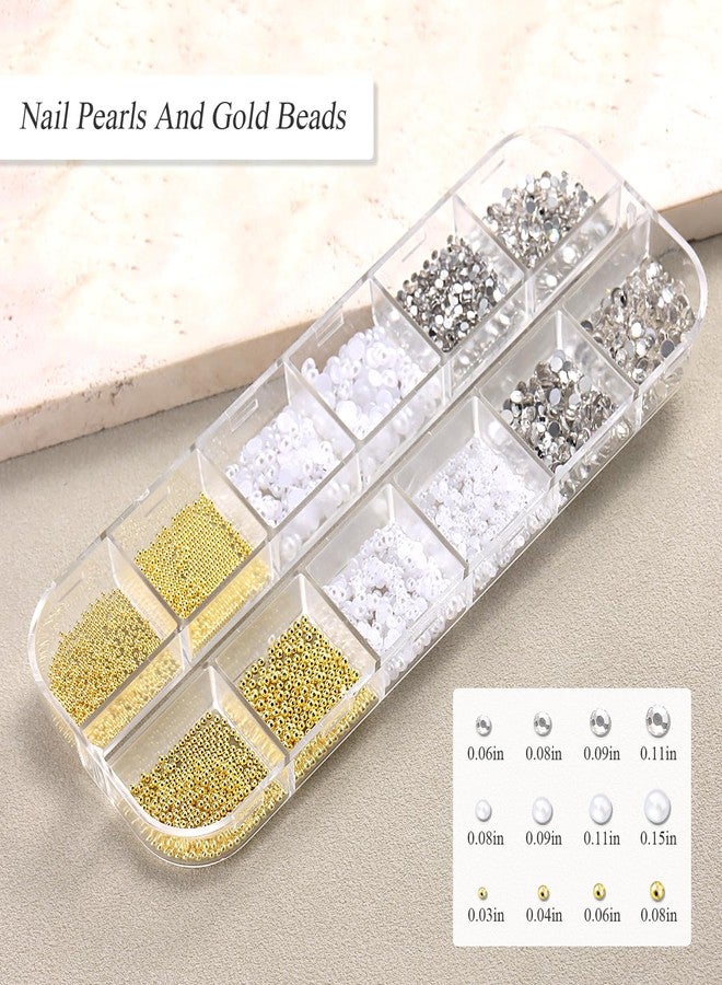Furtherpretty Nail Gems and Rhinestones Kit, White Nail Pearls Flatback Rhinestones Bedazzling Diamond Rainbow Crystal Jewels,Gold Beads for Nails, Nail Art Accessories Decoration with Picker Tools - Image 4